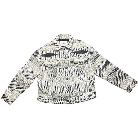 Levi's Made & Crafted Tribal Trucker Fringe Boxy Jacket Size 1 Unisex Blue White - Picture 1 of 10